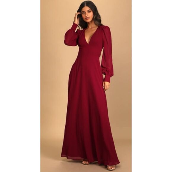 Lulus NWT burgundy open back Maxi dress - Picture 1 of 7